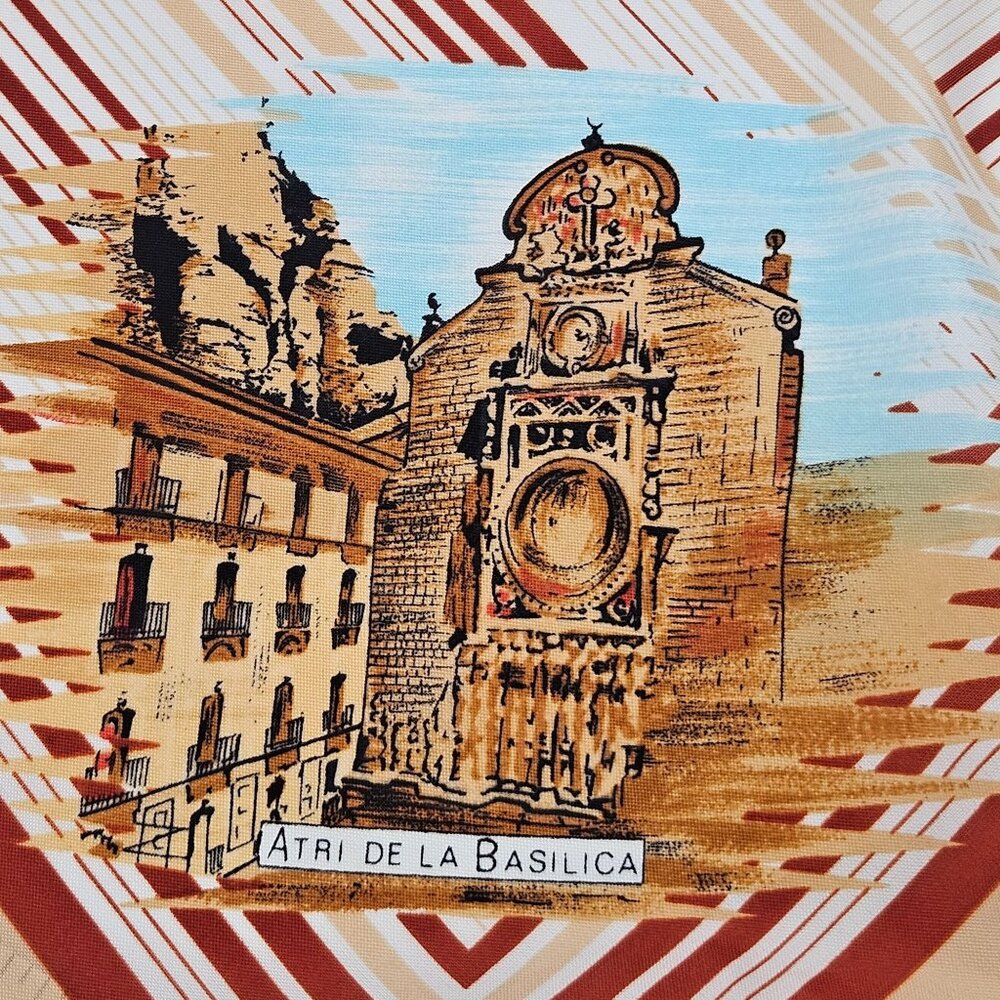 Montserrat Scarf Womens Italian Polyester Religious Cultural Art Beige Red - Picture 4 of 10